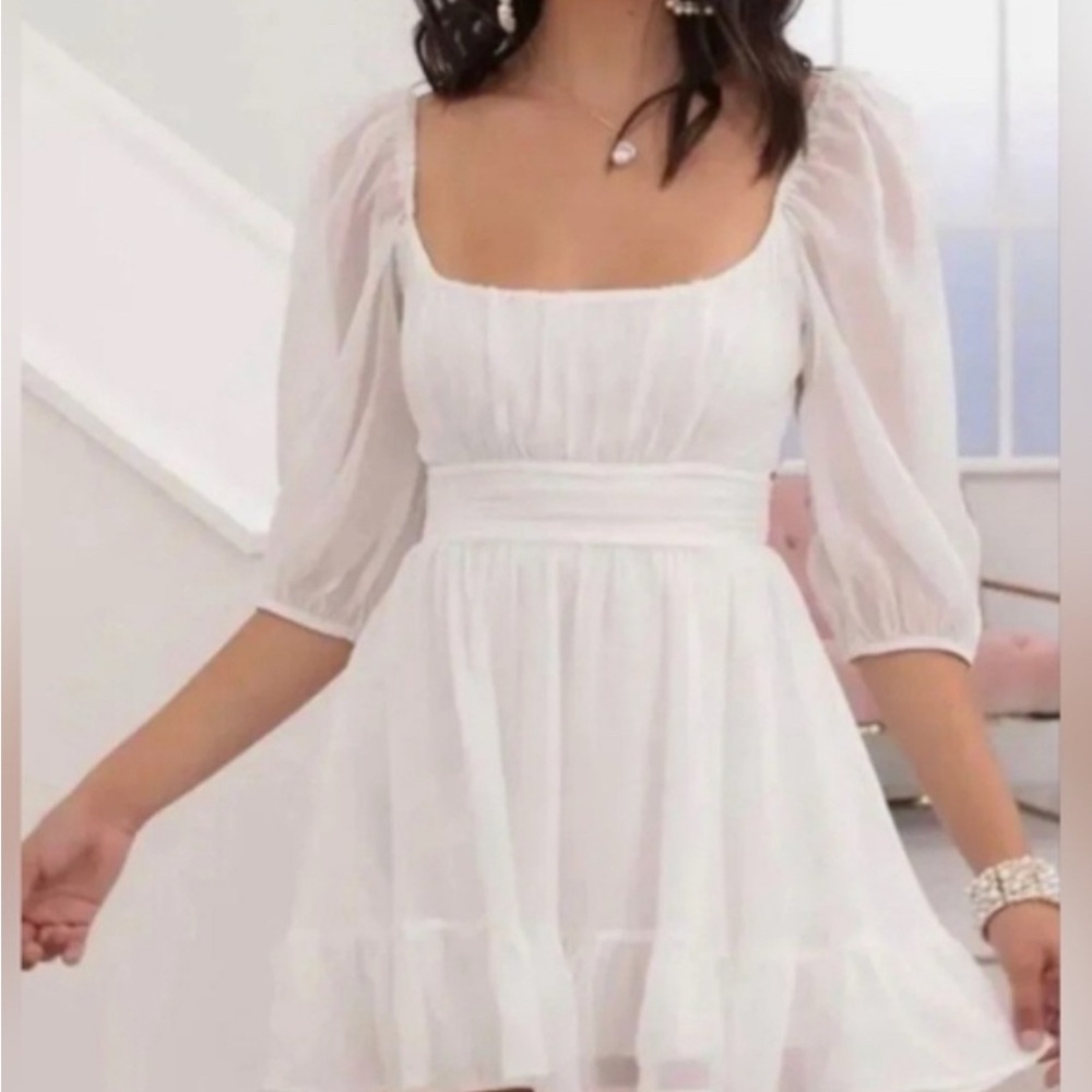 Lucy In the Sky White Ruffle Dress with Tie Back NWT